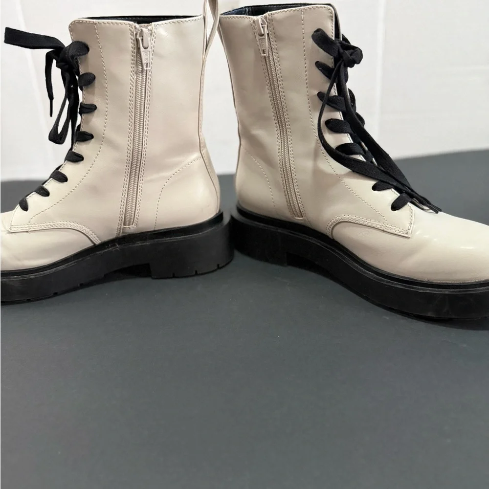 H&M Platform Combat Boots with Black Sole and Zipper cream lace-up - Picture 5 of 8